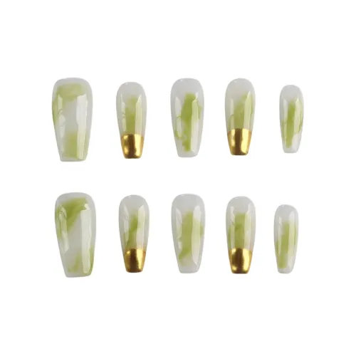BDQC Свежий Смешанный Ручной Рисунок Зеленый Осветляющий Премиум False Nail 25 мм False Nail Средний ЛАДДЕР Зеленый