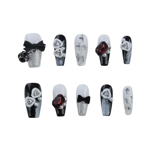 BDQC Минималистский стиль Винтаж 3D эффект Бант Камелия Осветляющий Готический Ветер Премиум False Nail 25 мм False Nail