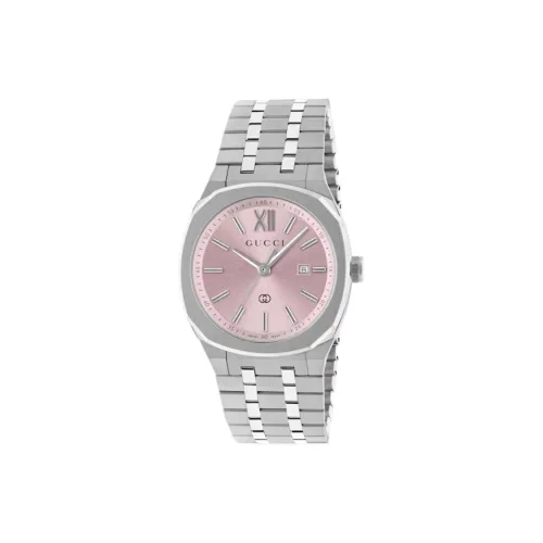GUCCI 25H Наручные часы Кварцевый механизм Ремешок из нержавеющей стали 30 мм Розовый циферблат Женские часы
