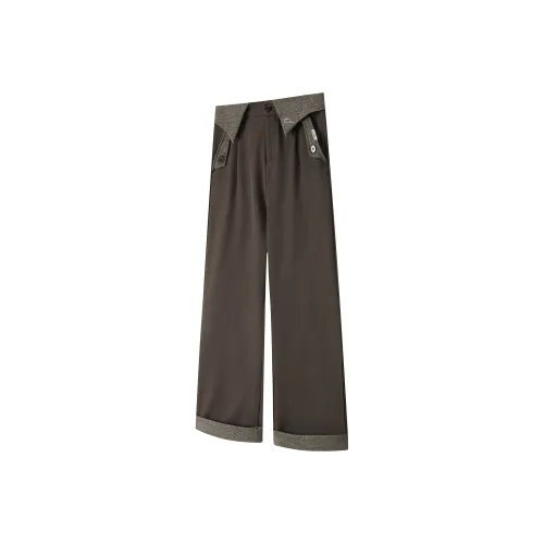 TSMLXLT Коричневый Двойной Обхват талии Гусиная лапка Унисекс Костюмные брюки