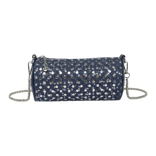 DALO Denim Цилиндрическая Сумка Плечевая Сумка Женская Темно-Синий Светло-Синий