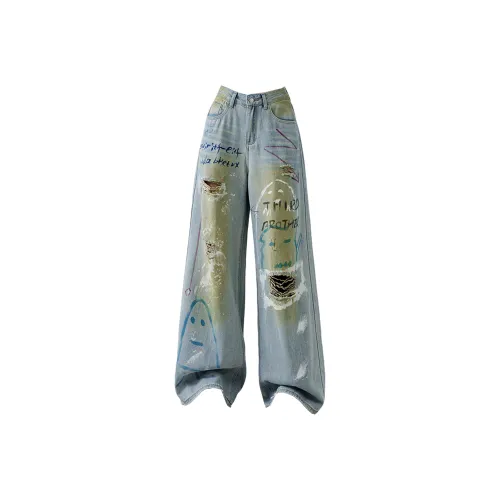 NINGCAIYUER Scrap Blue Women's Jeans NINGCAIYUER Scrap Синий Женские Джинсы