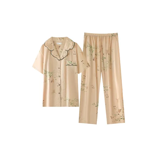 ZumashL S85198# Короткий рукав Рубашка и Штаны COCOON Естественный Женские Пижамные комплекты