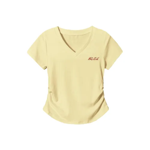 HEISU Кремово-желтые женские футболки T