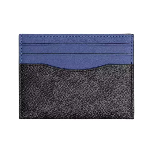 COACH Card Case Покрытый холст с утонченной телячьей кожей держатель для карт мужской угольный и черный