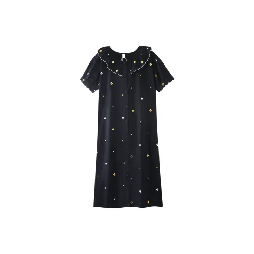 ZumashL S85221# Короткий рукав Платье Iceland Черный Женские Ночные сорочки