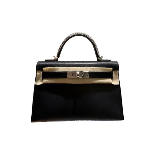 HERMES Mini Kelly 2nd Generation Сумка из козьей кожи Женская Черная
