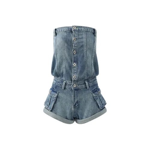 ABBY GODDESS Синий Ван-Пис Шорты Женские Комбинезоны