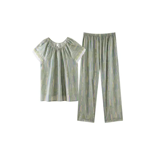 ZumashL S85185# Короткий рукав Рубашка и Штаны Twilight Зеленый Charm Женские Пижамные комплекты