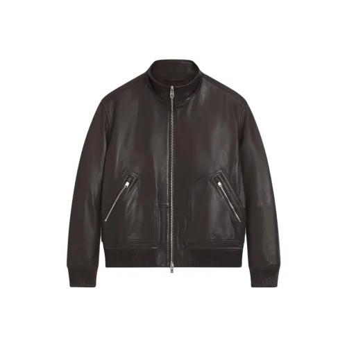 Hugo Boss Темно-коричневые мужские кожаные куртки