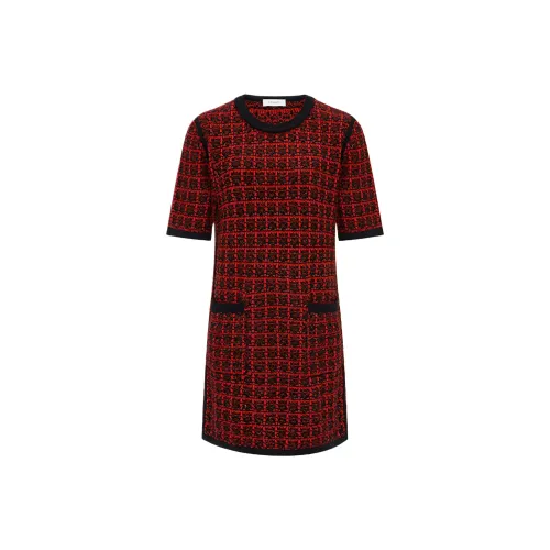 CRUSH COLLECTION Черное Красное Клетка Женское Короткое Платье с Короткими Рукавами
