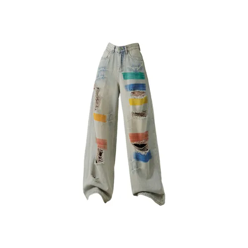 NINGCAIYUER Scrap Blue Women's Jeans NINGCAIYUER Scrap Синий Женские Джинсы