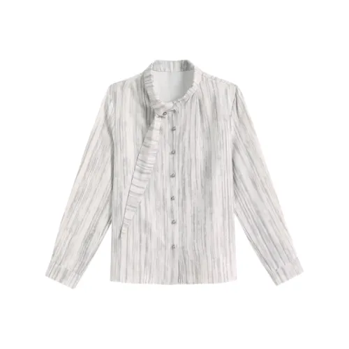 Icicofficial Бежевый Серый Полосатый Женская Рубашка