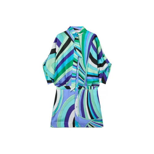 EMILIO PUCCI Зеленые Женские Короткие Платья с Короткими Рукавами