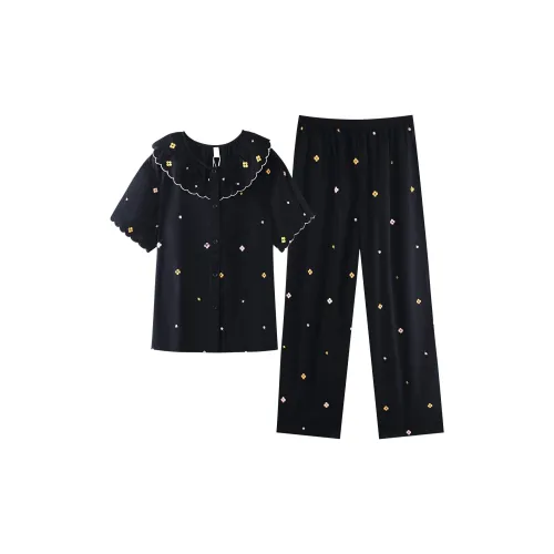 ZumashL S85222# Короткий рукав Рубашка и Штаны Iceland Черные Женские Пижамные комплекты