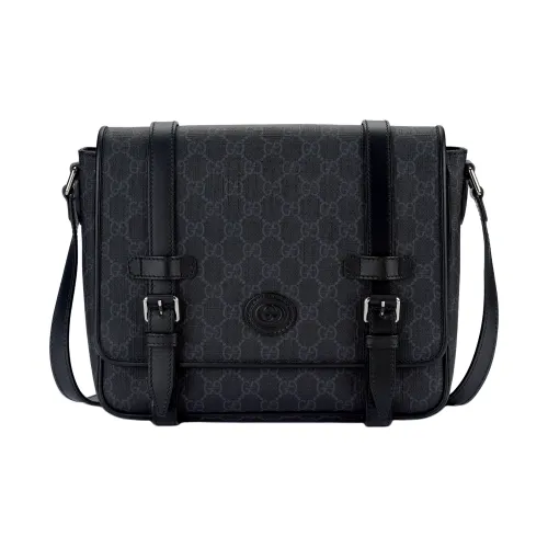 GUCCI Кожа Курьерская Сумка Сумка через плечо Мужская Черная Серый