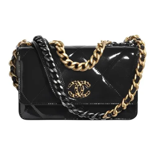 CHANEL 19Bag Вощеная кожа Телячья кожа с металлическим WOC кошельком на цепочке сумка сумка через плечо сумка через плечо женская черный