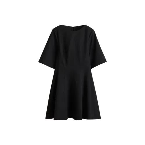 H&M Черные Женские Короткие Платья с Короткими Рукавами