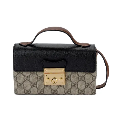 GUCCI Навесной замок Холст с кожей Коробка Сумка через плечо Сумка на одно плечо Мини Женская Эбеновый Черный