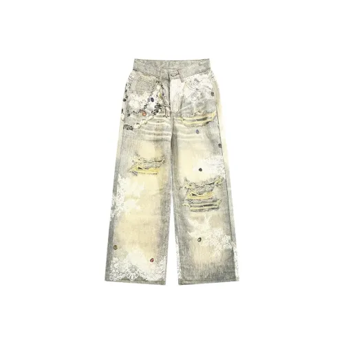 PANDA ADEVIL Желтый Грязь Унисекс Джинсы