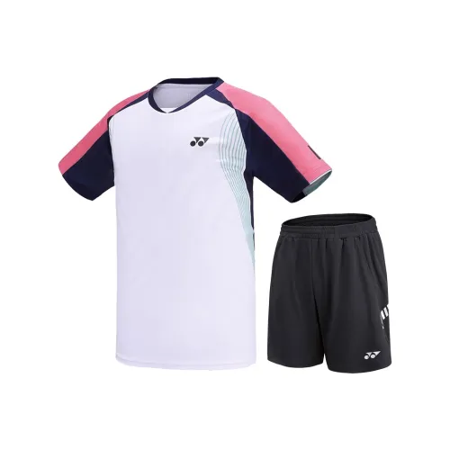 YONEX Комплект [Белый топ + Черные шорты] Мужская Бадминтонная Джерси