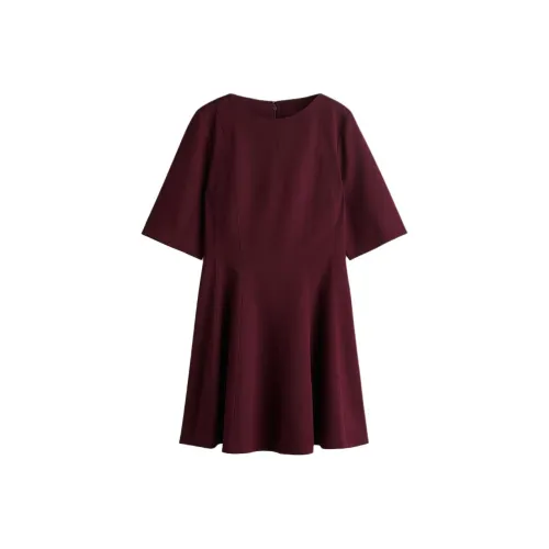 H&M Бургунди Женские Короткие Платья с Короткими Рукавами