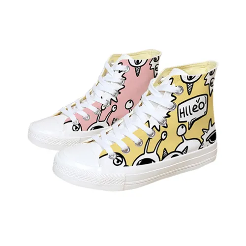 A&M High Top Canvas Shoes Yellow Pink Women's