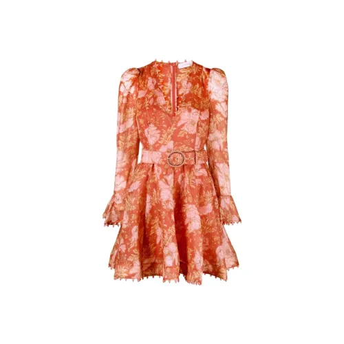 Zimmermann Оранжевый Красный Женские Длинные Платья с Длинными Рукавами