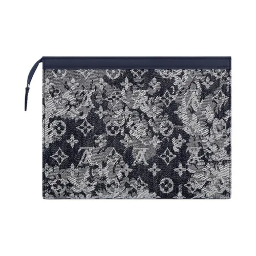 LOUIS VUITTON Холст и кожа Сумка для хранения клатч сумка для туалетных принадлежностей Мужская Синий Серый