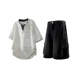 Белый Tie-Dye с короткими рукавами + черные джинсовые шорты