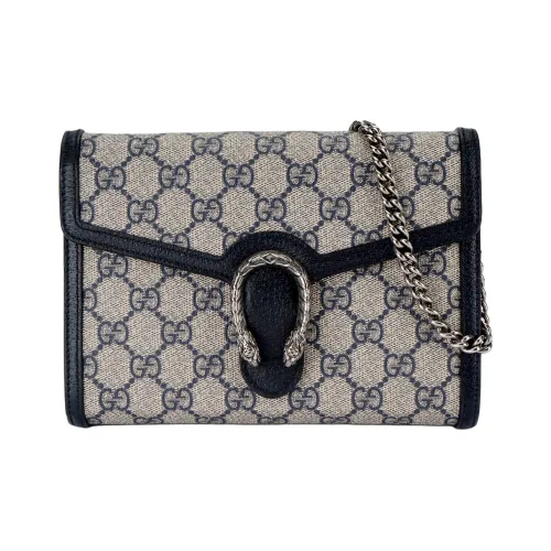 GUCCI Dionysus Холст и Кожа Цепочка Кошелек Сумка через плечо Сумка на плечо Мини Женский Бежевый и Синий