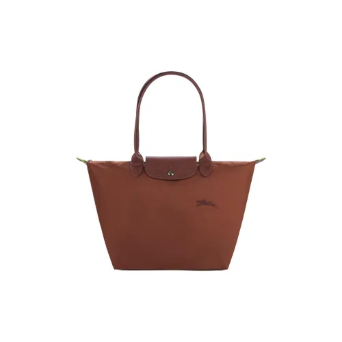 LONGCHAMP Le Pliage Green Холст с кожей Сумка из холста Сумка-пельмень Сумка Сумка через плечо Большая Женская Коричневая