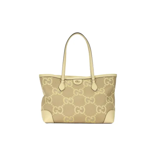 GUCCI Ophidia Холст и Кожа Тоут Сумка Сумка для покупок Холст Сумка Сумка среднего размера Женская Бежевая и Желтая