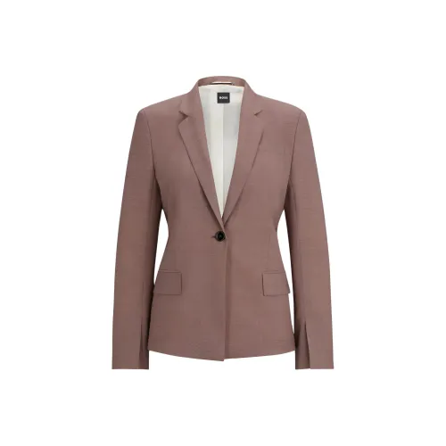 Hugo Boss SS24 Облегающий крой Куртка Итальянская Новая шерсть Sharkskin Куртки Пальто Женские Розовый Умбра