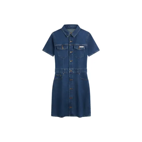 Calvin Klein RD5 Джинсовый синий Женские Короткие Платья с короткими рукавами
