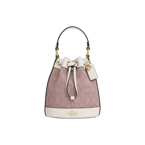 COACH Dempsey Ткань с коровьей кожей Ведрообразная сумка Сумка через плечо Мини-сумка Женская Розовая