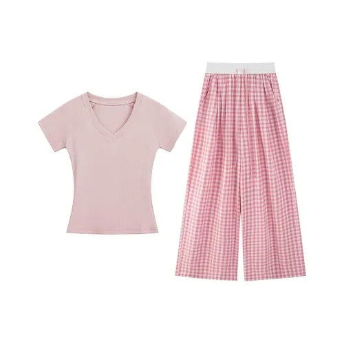 MARIE·COCO Розовый топ + штаны, женские, повседневные костюмы