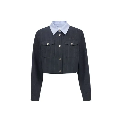 ONLY H32 Темно-синий Синий Полосы Женское Короткое Пальто