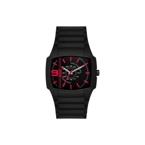 DIESEL Мужские часы Кварцевый механизм Силиконовый ремешок 45 мм Черный циферблат