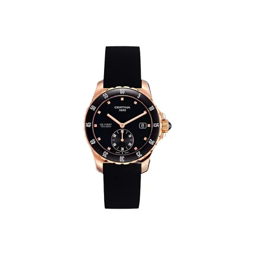 Certina Женская коллекция кварцевых часов Кварцевый механизм женские часы 34,8 мм черный циферблат корпус из нержавеющей стали резиновый ремешок