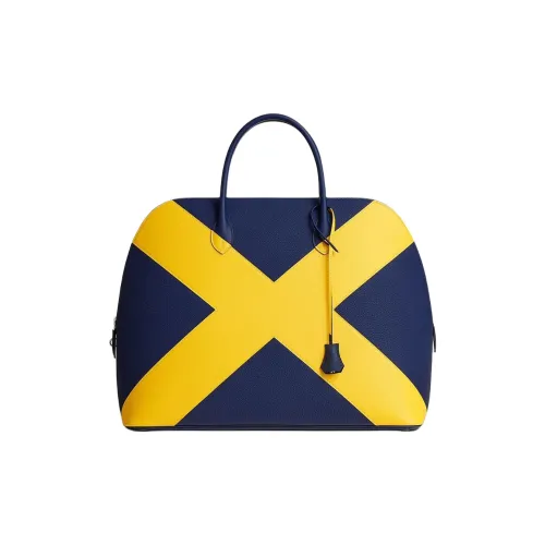 HERMES Bolide Коровья кожа Togo с Evercolor Телячья кожа Сумка для боулинга Сумка Женская Сапфирово-синий Неаполитанский желтый