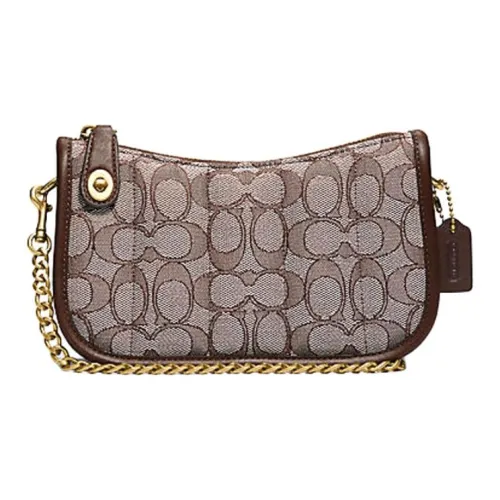 COACH Canvas с кожаными вставками маленькая сумка сумка через плечо маленькая женская коричневый