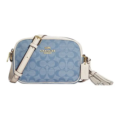 COACH Camera Шамбре Полотняное переплетение And Гладкая коровья кожа Сумки кросс-боди Мини Женские Синий Белый