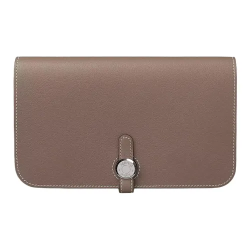 HERMES Dogon Duo Evercolor Телячья кожа Кошелек Женские 18 ÉToupe Слоновой серый