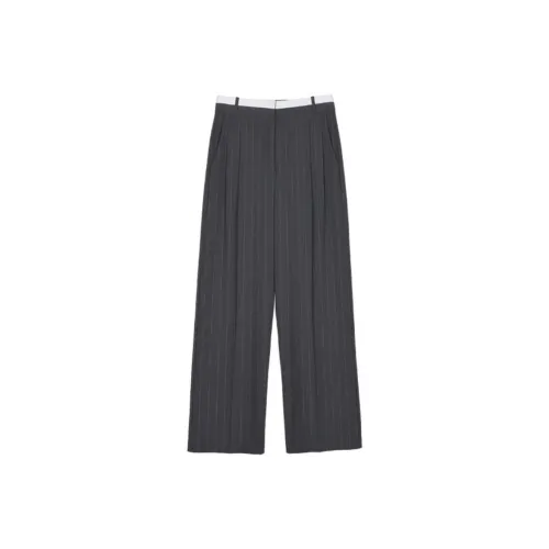 Nick Nicole Двойной пояс TAILORED STRIPE PINTUCK SLACKS_Серый Повседневные брюки Женские