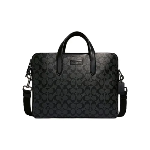 COACH Penn Холст и Кожа Ноутбук Сумка Доска для написания Сумка через плечо Сумка Большая Мужская Угольный Черный