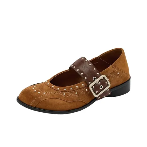 SUGARSU Грубый каблук Туфли Мэри Джейн 4CM Женские Коричневый