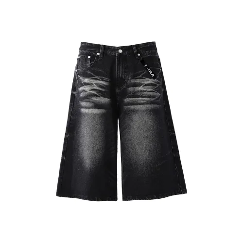 T IRA Черный Серый Нет Логотип Пряжка Унисекс Джинсовые Шорты