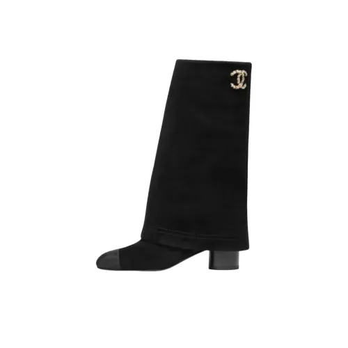 CHANEL Женские высокие сапоги до колена, черные