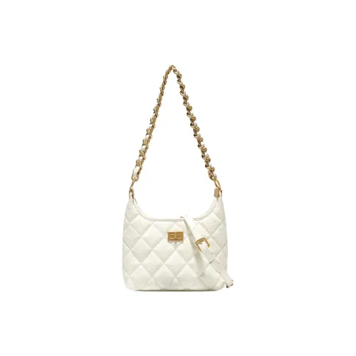 TTaG．baG Microfiber Synthetic Leather Shoulder Bag Women's Ecru Black ТТaG．baG Микрофибра Синтетическая Кожа Плечевая Сумка Женская Экрю Черный